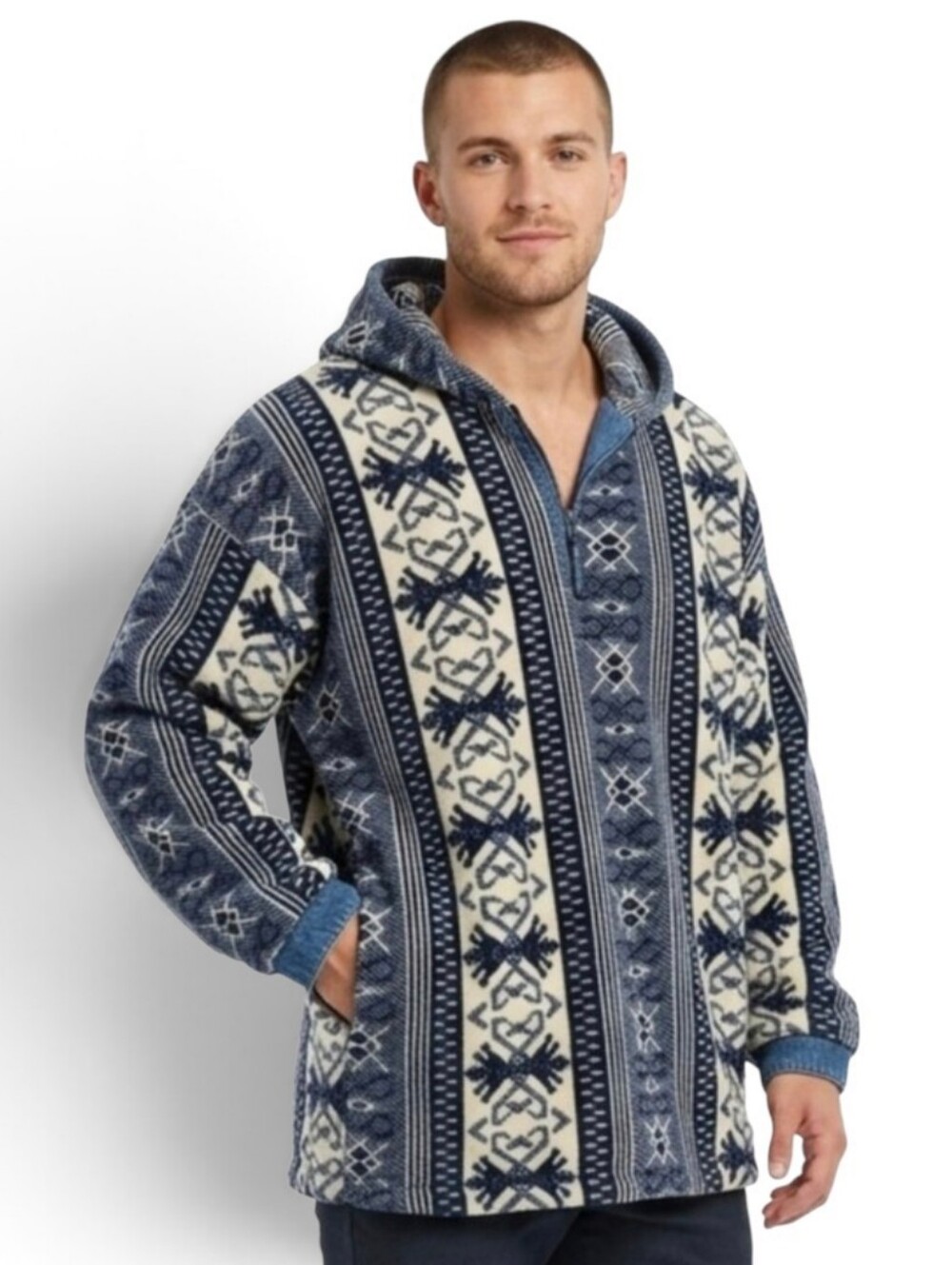 Vtg 90s Chaps Ralph Lauren Aztec Fleece Hoodie USA Made XL